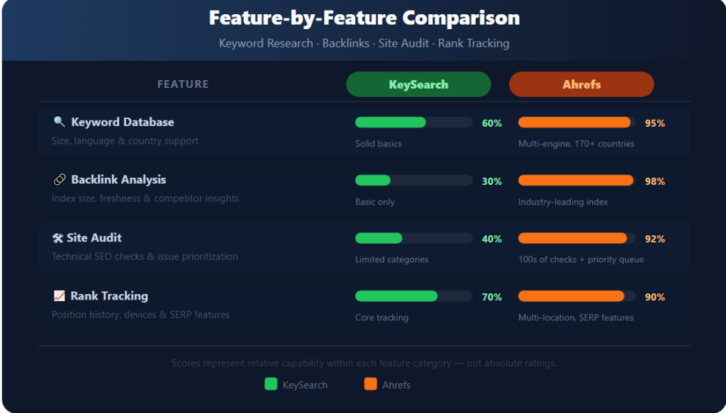 Feature by feature comparison